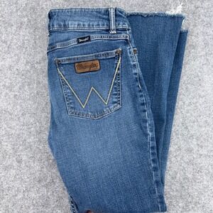 Wrangler Flare Leg Jeans Medium Wash Raw Hem 09MWFAD Size 9/10x34